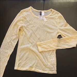 Divided Ribbed Long Sleeve Sheer Top